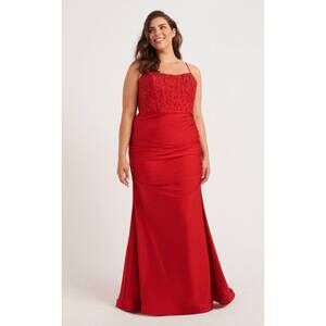 NEW FAVIANA beaded corset gown in ruby